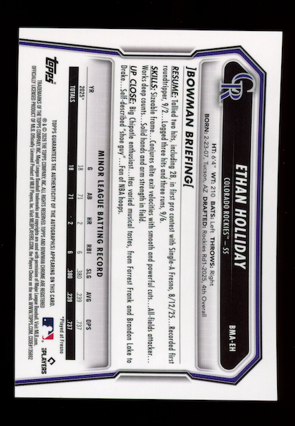 ETHAN HOLLIDAY 2026 Bowman Mega Box Chrome Black Mojo Refractor Auto /10 #BMA-EH