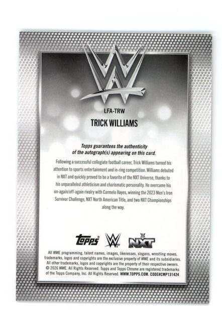 TRICK WILLIAMS 2026 Topps Chrome WWE Red Logo Refractor Auto /5 #LFA-TRW