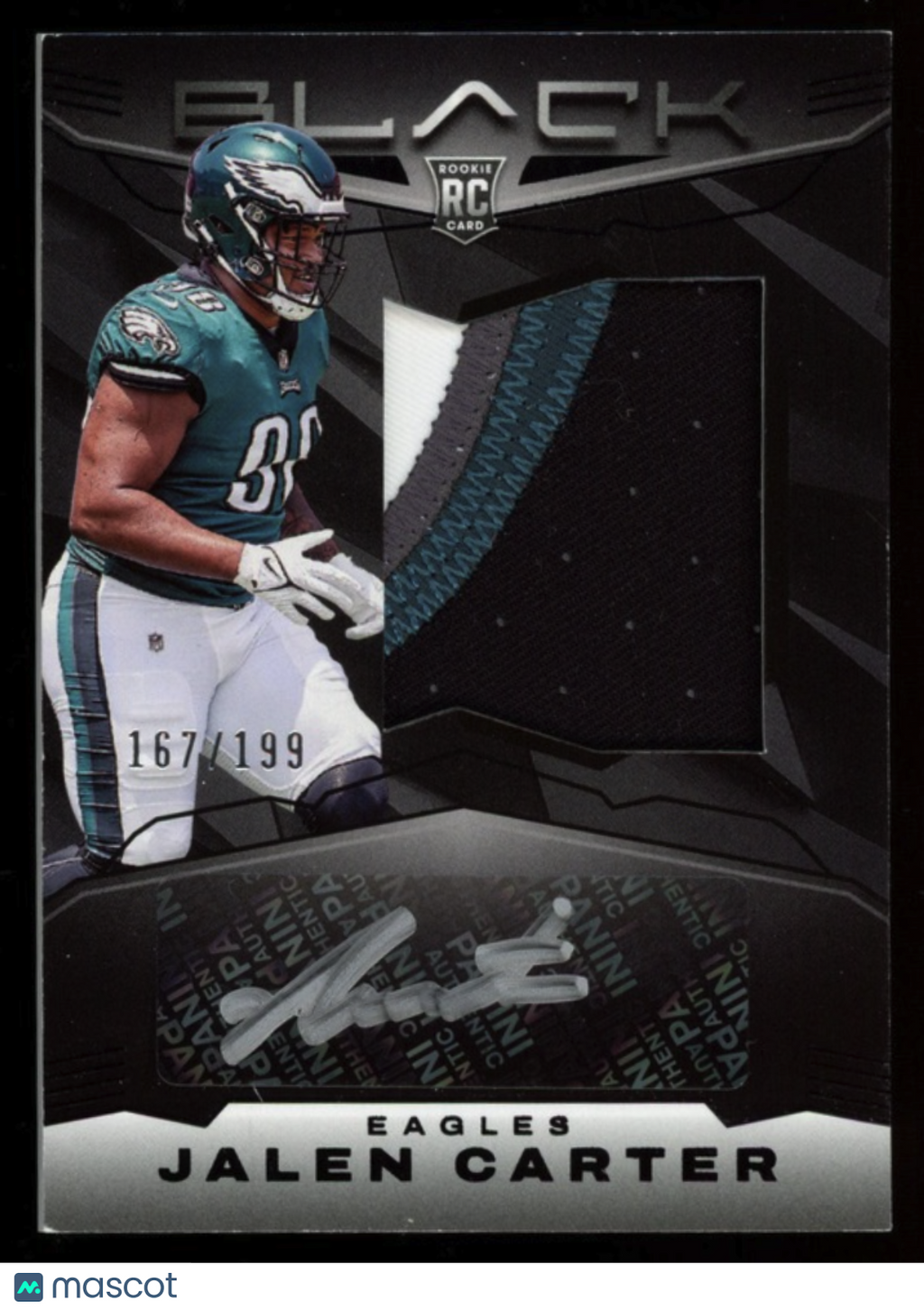 JALEN CARTER 2023 Panini Black Rookie Jumbo Patch Auto /199 #208 Eagles