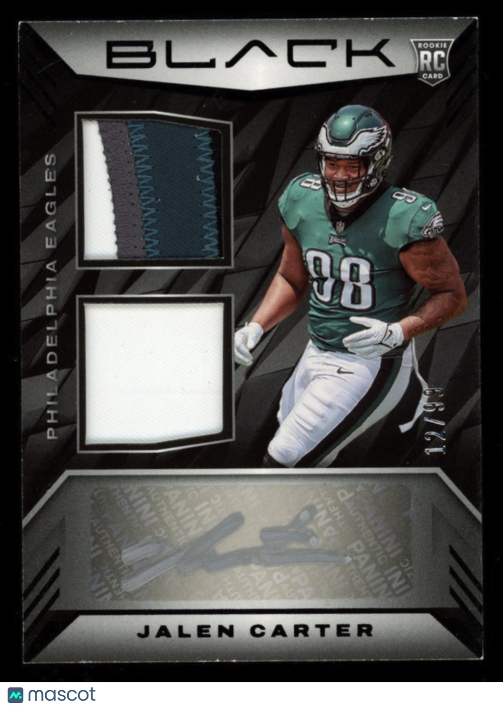 JALEN CARTER 2023 Panini Black Rookie Dual Patch Auto /99 #RSM-8 Eagles