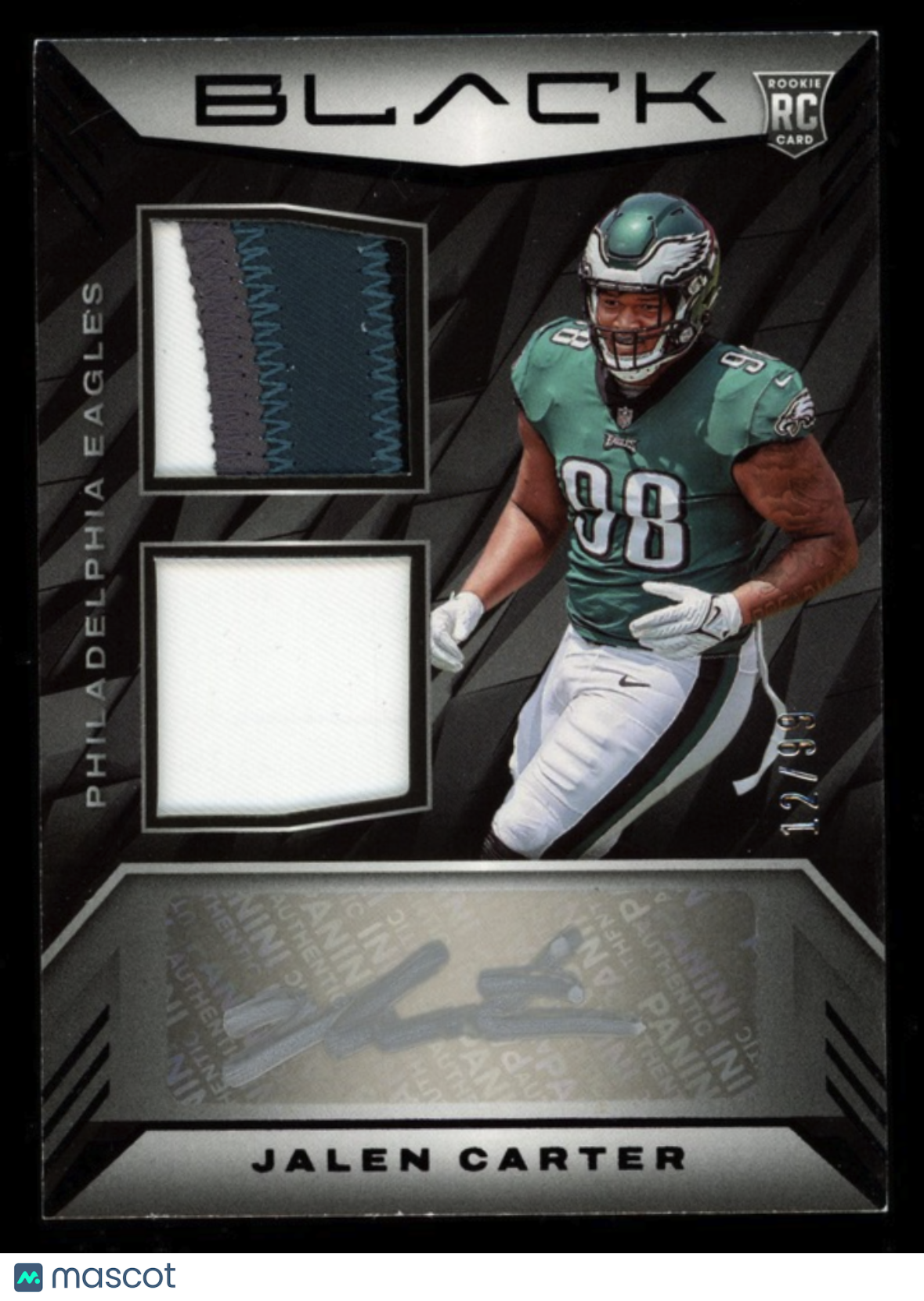 JALEN CARTER 2023 Panini Black Rookie Dual Patch Auto /99 #RSM-8 Eagles