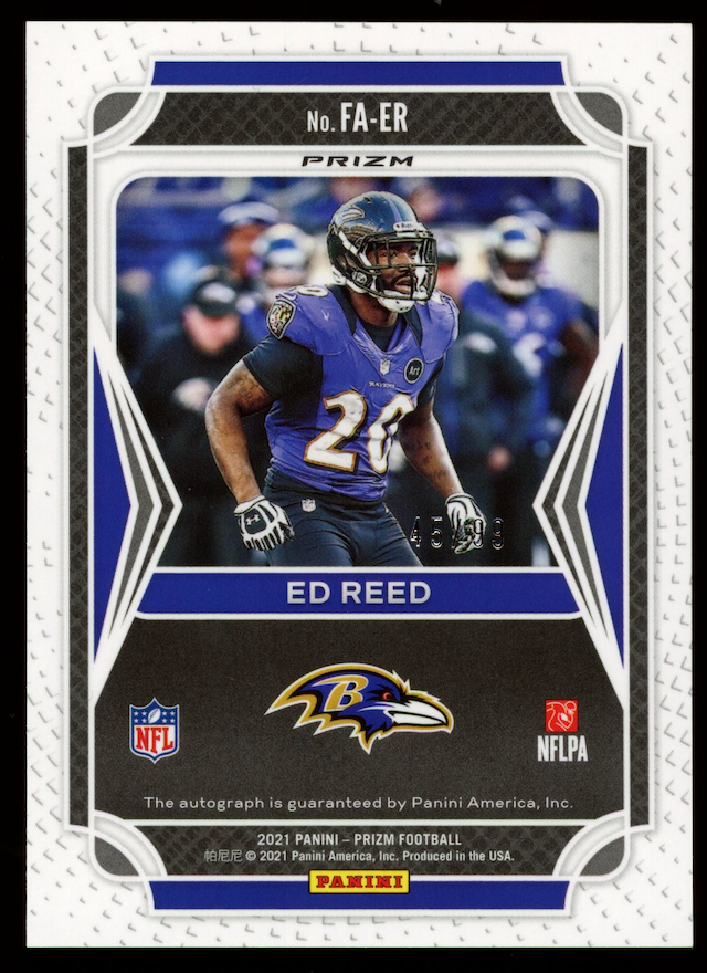 ED REED 2021 Panini Prizm Flashback Blue Ice Auto /99 #FA-ER Ravens
