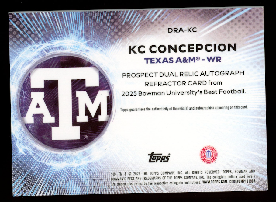KC CONCEPCION 2025 Bowman University Best Dual Patch Auto Refractor #DRA-KC