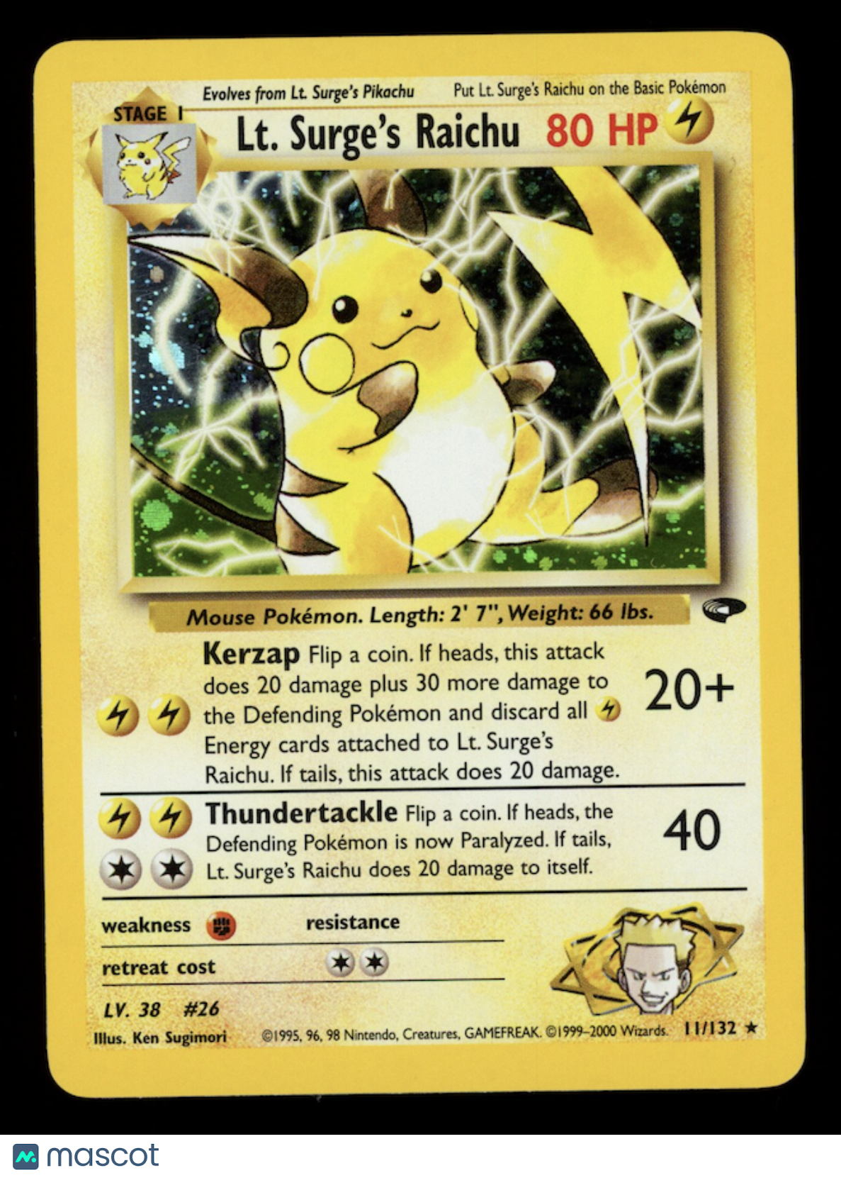LT. SURGE'S RAICHU 2000 Pokemon Gym Challenge #11/132 Holo Rare