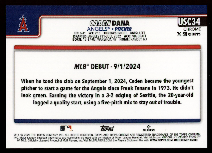CADEN DANA 2025 Topps Chrome Update Sapphire Rookie Red Refractor /5 #USC34