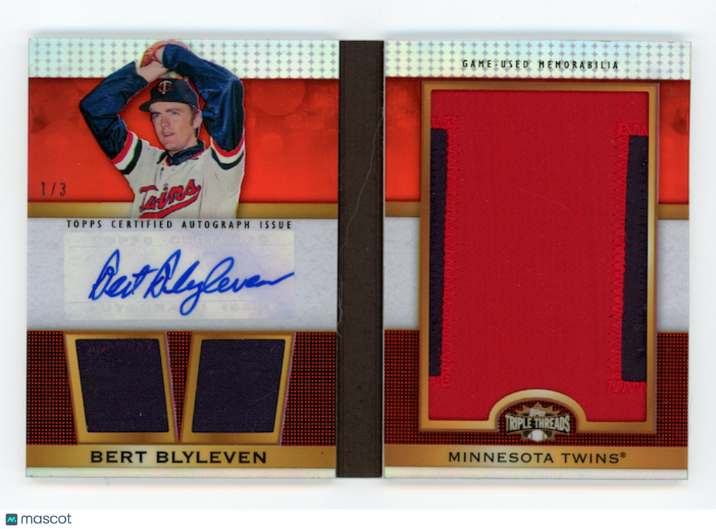 BERT BLYLEVEN 2011 Topps Triple Threads Jumbo Plus Auto Patch Booklet /3 Twins