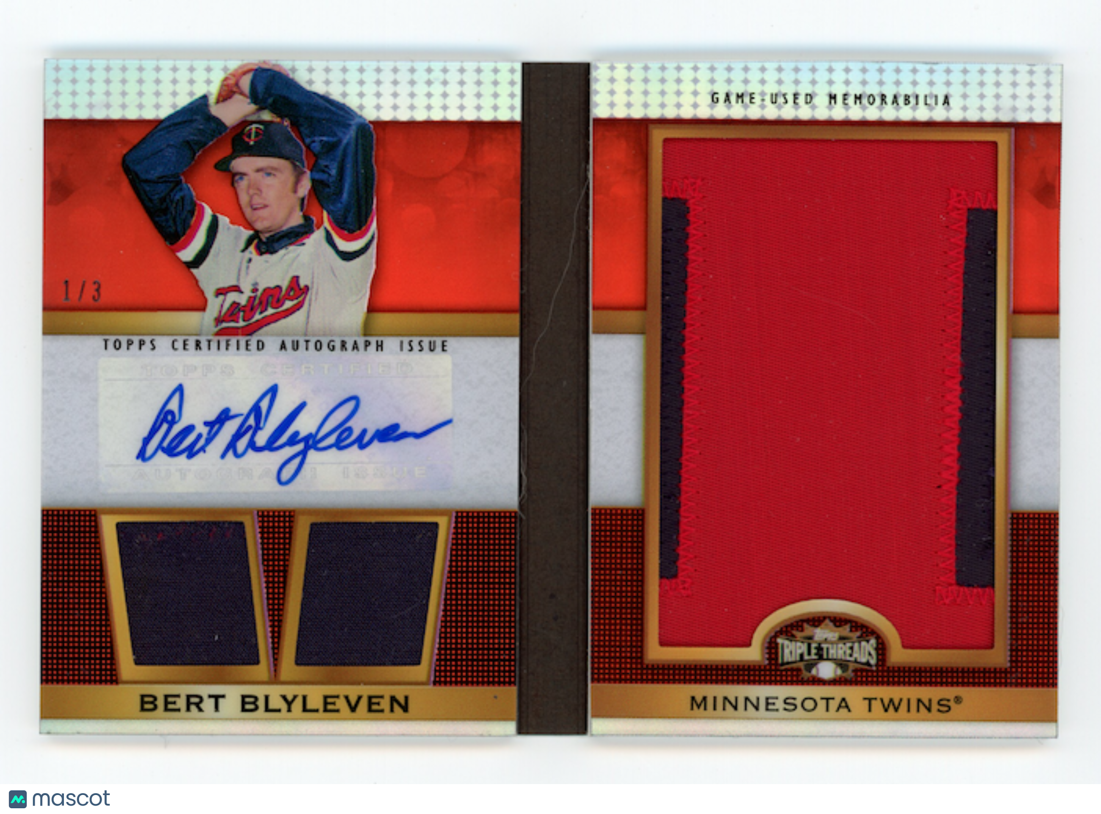 BERT BLYLEVEN 2011 Topps Triple Threads Jumbo Plus Auto Patch Booklet /3 Twins