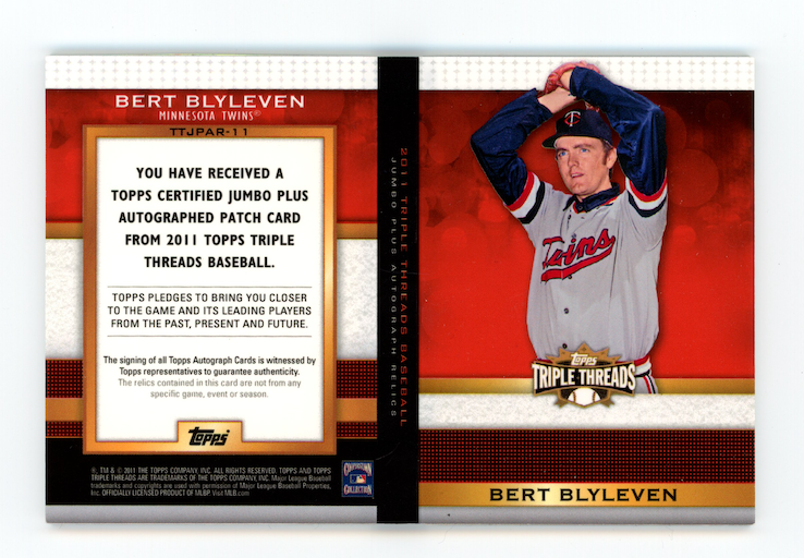 BERT BLYLEVEN 2011 Topps Triple Threads Jumbo Plus Auto Patch Booklet /3 Twins