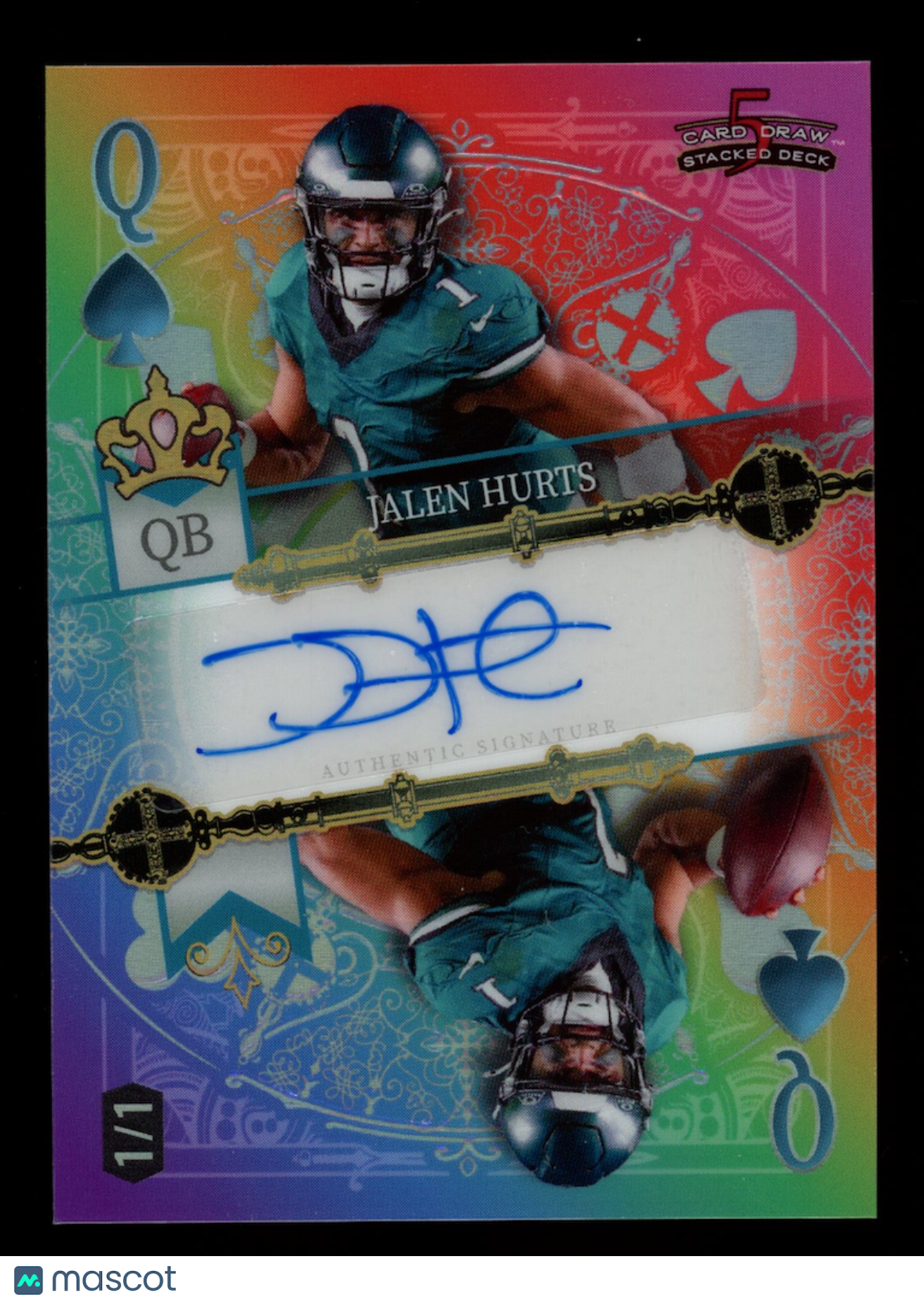 JALEN HURTS 2024 Wild Card 5 Card Draw Stacked Deck Rainbow 1/1 Auto #SDPS-JHA