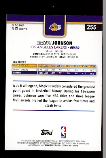 MAGIC JOHNSON 2025-26 Topps Flagship Gold Diamante /50 #255 HOF Lakers