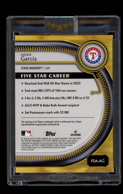 ADOLIS GARCIA 2024 Topps Five Star Auto /99 #FSA-AG Rangers