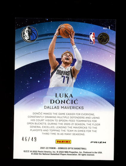 LUKA DONCIC 2021-22 Panini Donruss Optic Star Gazing Prizm Blue /49 #1 Mavericks