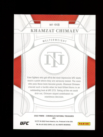 KHAMZAT CHIMAEV 2022 Panini Chronicles National Treasures UFC /99 #448
