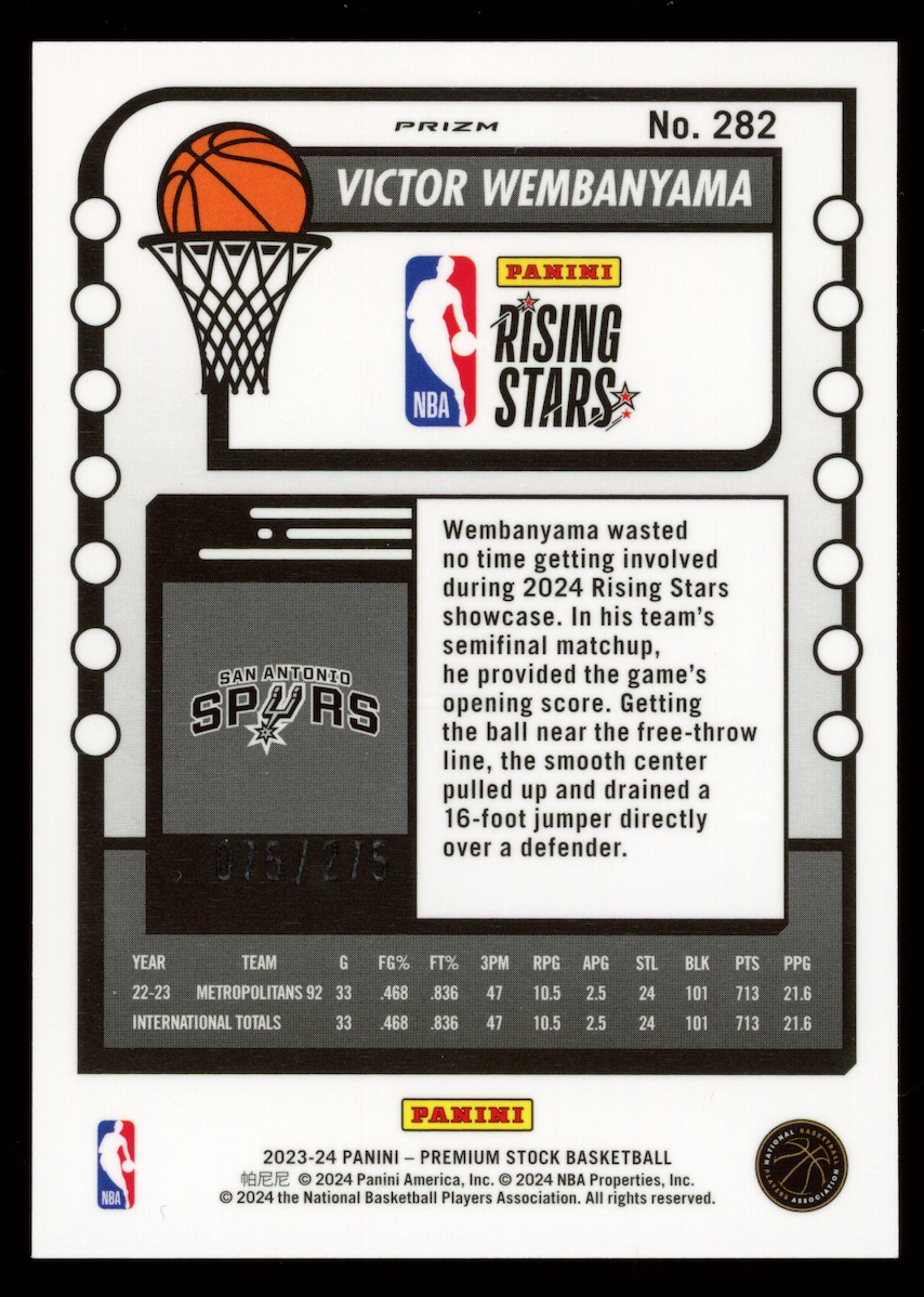 VICTOR WEMBANYAMA 2023-24 NBA Hoops Premium Rising Stars Red Rookie /275 #282