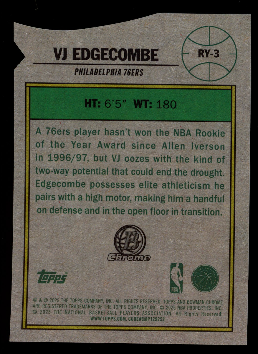 VJ EDGECOMBE 2025-26 Bowman Chrome Rookie of the Year Favorites Fuchsia /199