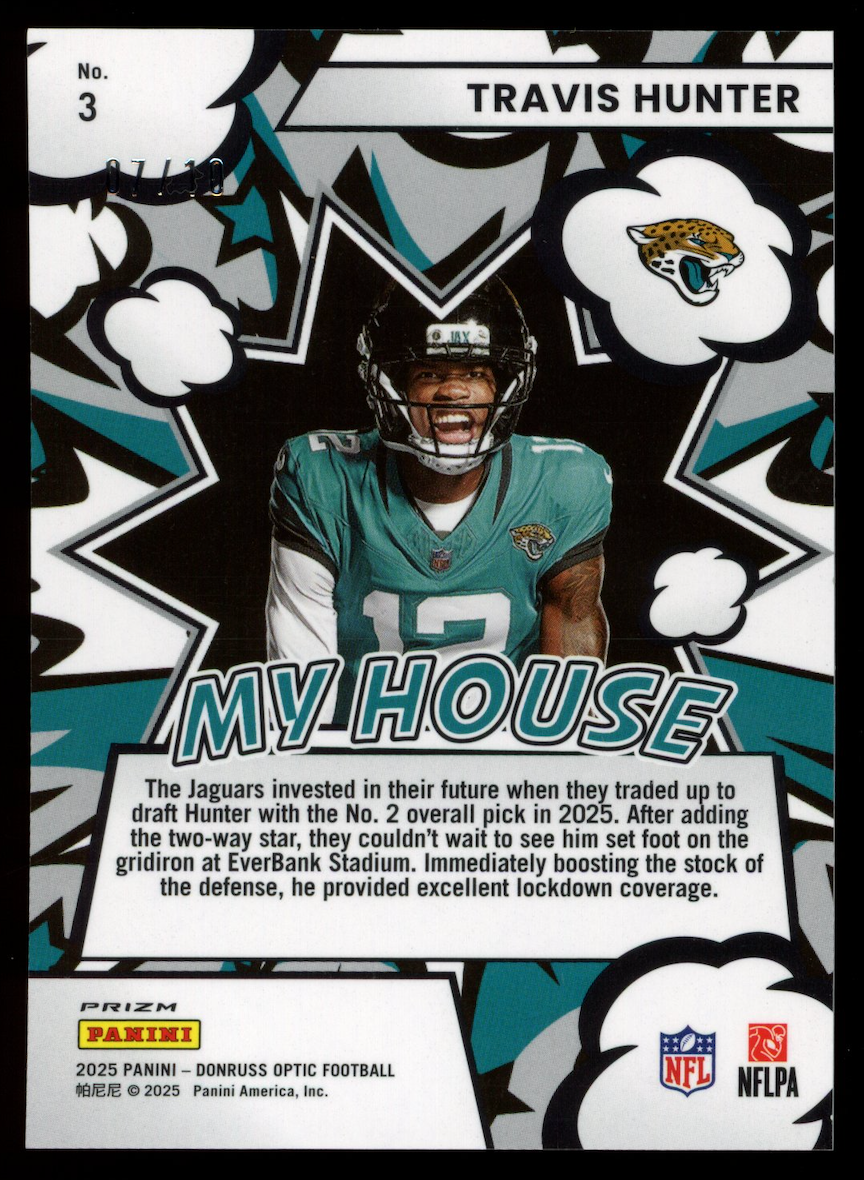 TRAVIS HUNTER 2025 Panini Donruss Optic My House Rookie Gold Prizm /10 SSP #3