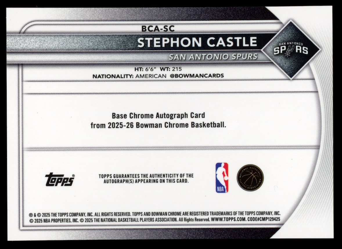STEPHON CASTLE 2025-26 Bowman Chrome Auto Geometric Refractor #BCA-SC Spurs