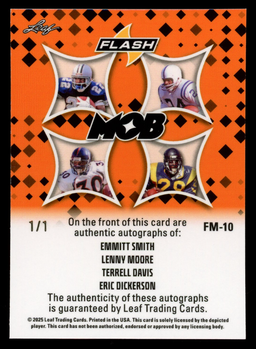 EMMITT SIMTH LENNY MOORE TERRELL DAVIS ERIC DICKERSON 2025 Leaf Flash 1/1 Auto