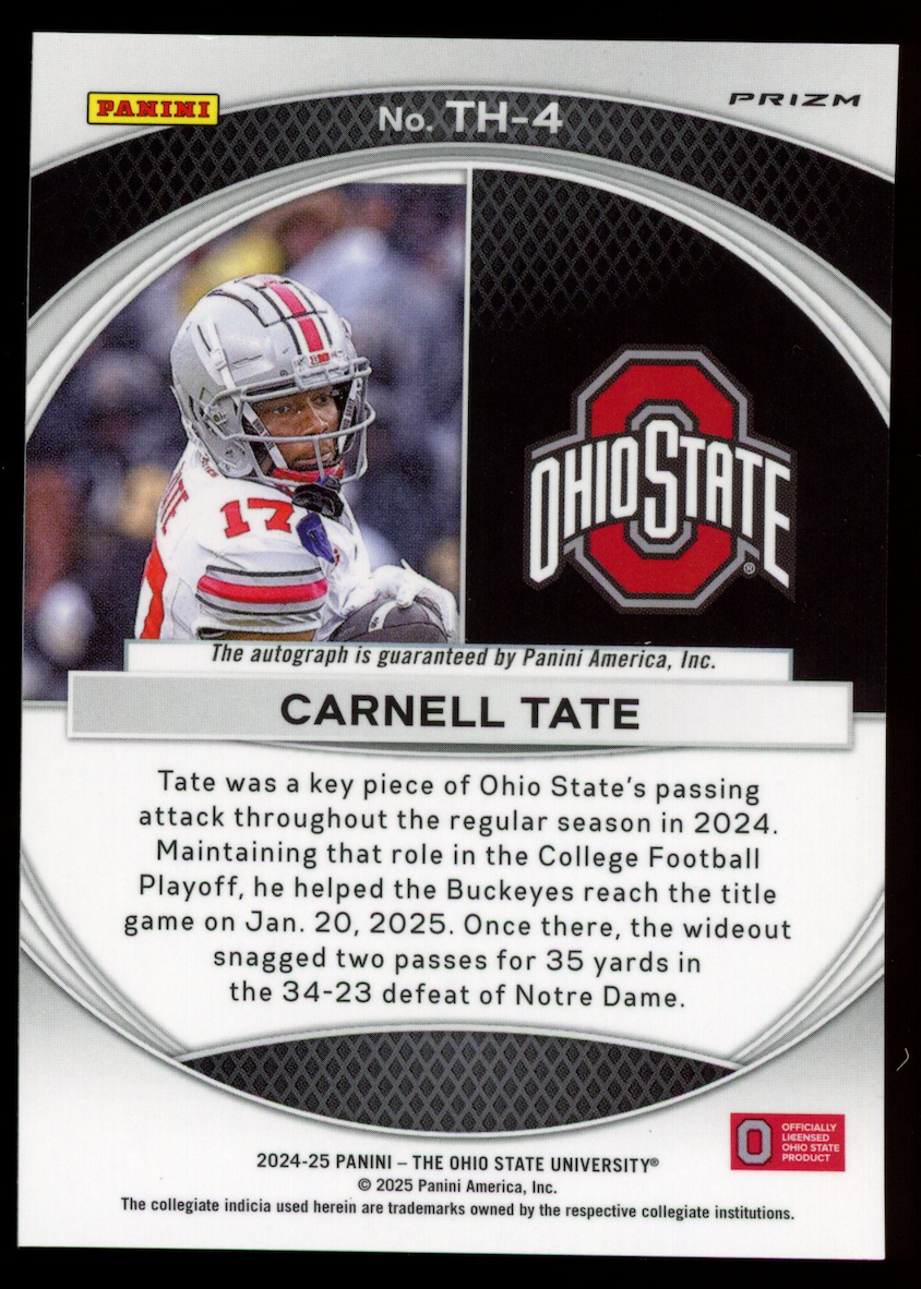 CARNELL TATE 2024-25 Panini Prizm Trophy Hunting Pink Shimmer Auto Ohio State