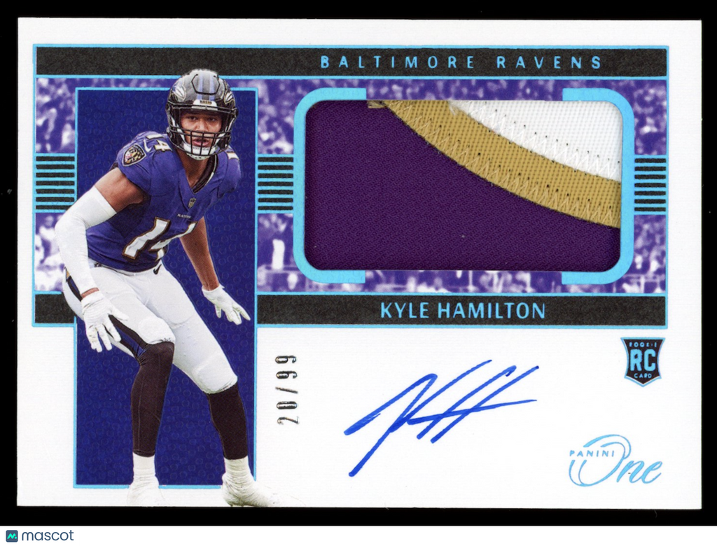KYLE HAMILTON 2022 Panini One Rookie 3 Color Patch Auto /99 #8 Ravens