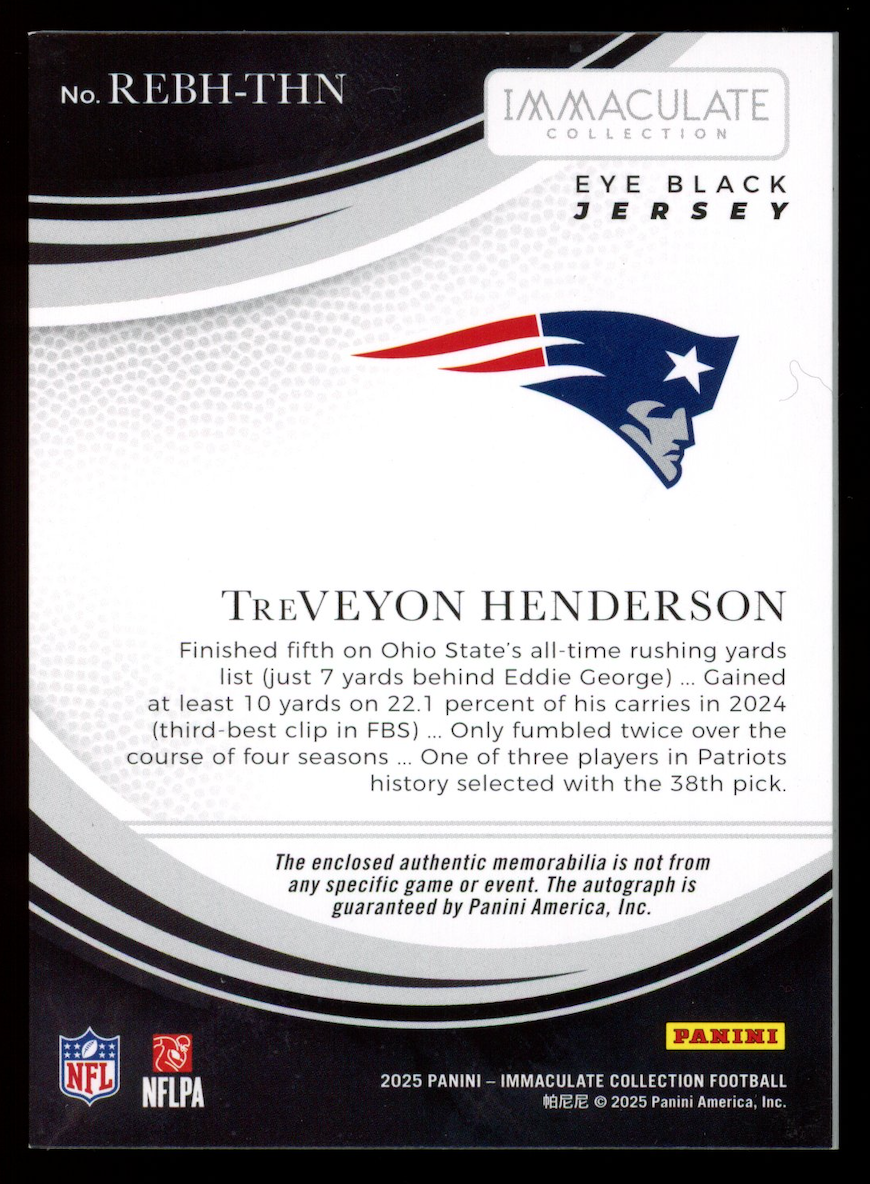 TREVEYON HENDERSON 2025 Panini Immaculate Rookie Eye Black Patch Auto /99