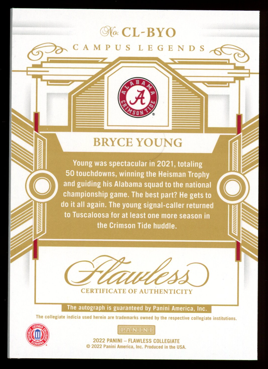 BRYCE YOUNG 2022 Panini Flawless Collegiate Campus Legends Auto Emerald /5