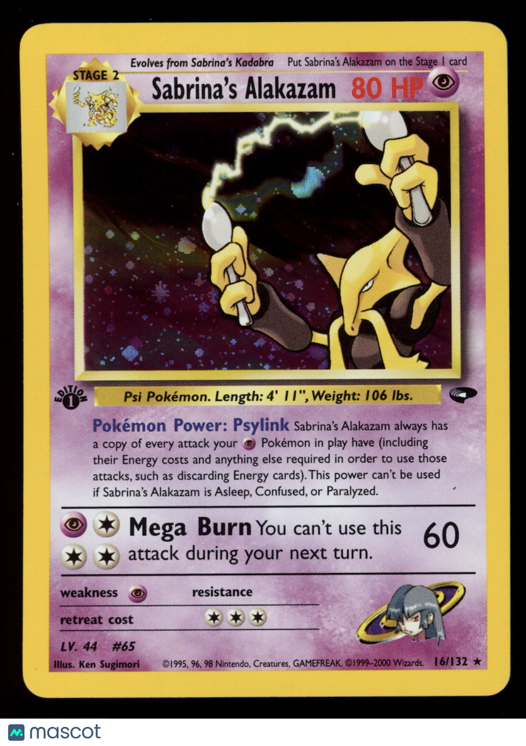 SABRINA'S ALAKAZAM 2000 Pokemon Gym Challenge #16/132 Holo Rare 1st Edition