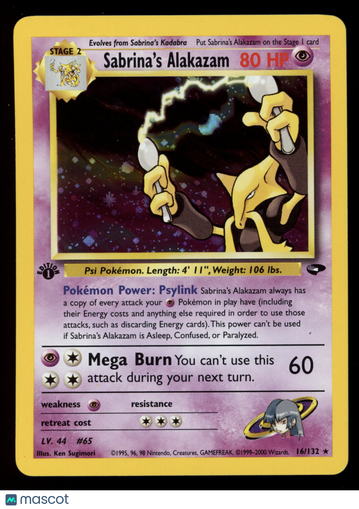 SABRINA'S ALAKAZAM 2000 Pokemon Gym Challenge #16/132 Holo Rare 1st Edition