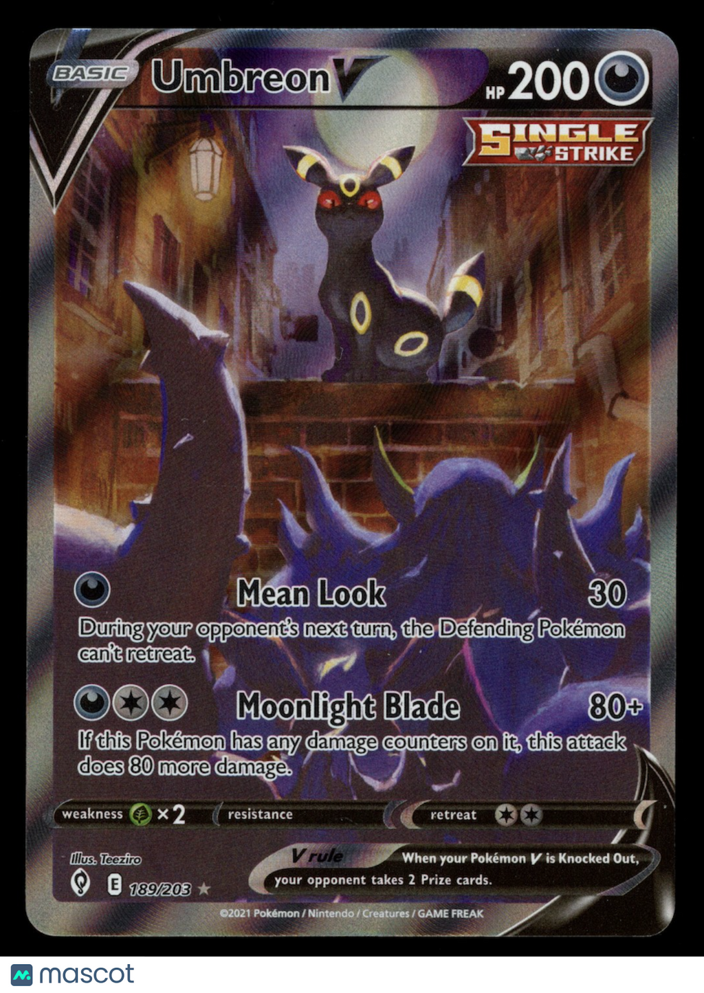 UMBREON V 2021 Pokemon Sword & Shield Evolving Skies #189/203 Alternate Full Art