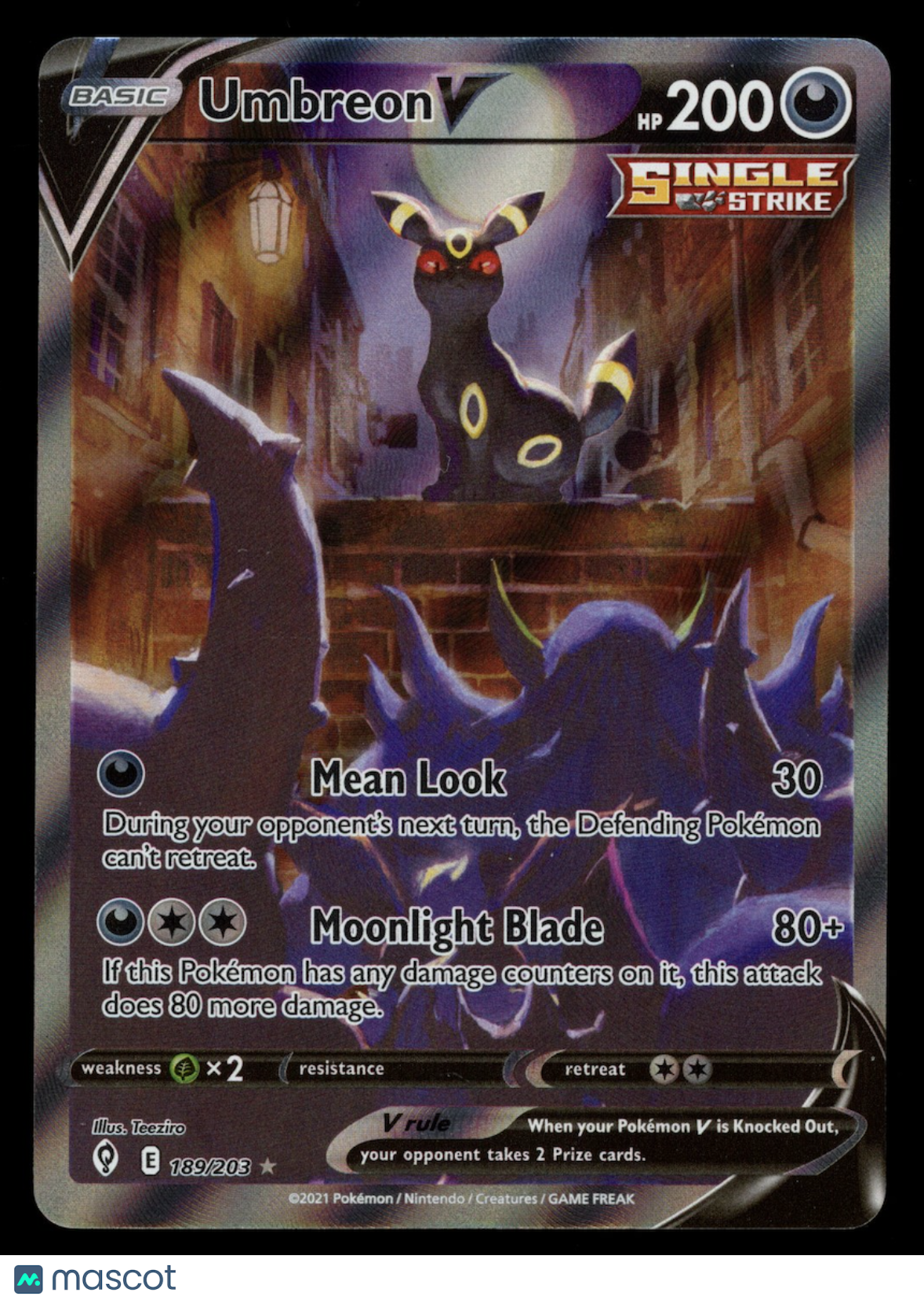 UMBREON V 2021 Pokemon Sword & Shield Evolving Skies #189/203 Alternate Full Art