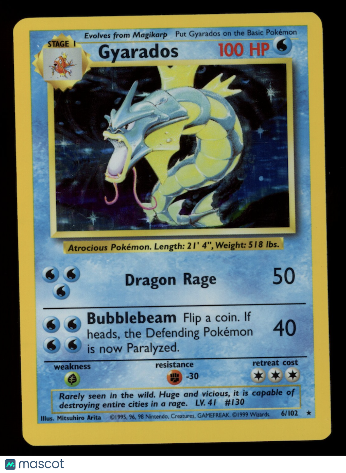 GYARADOS 1999 Pokemon Base Set Holo Rare #6/102