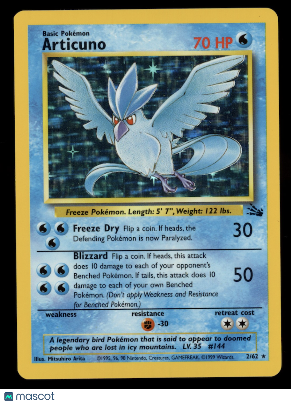 ARTICUNO 1999 Pokemon Fossil Holo Rare #2/62