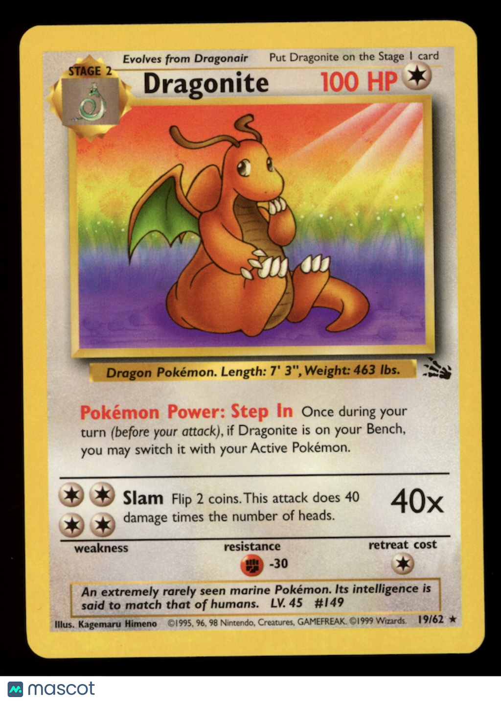 DRAGONITE 1999 Pokemon Fossil #19/62