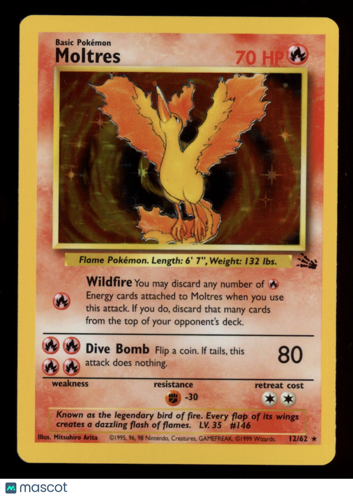MOLTRES 1999 Pokemon Fossil Holo Rare #12/62