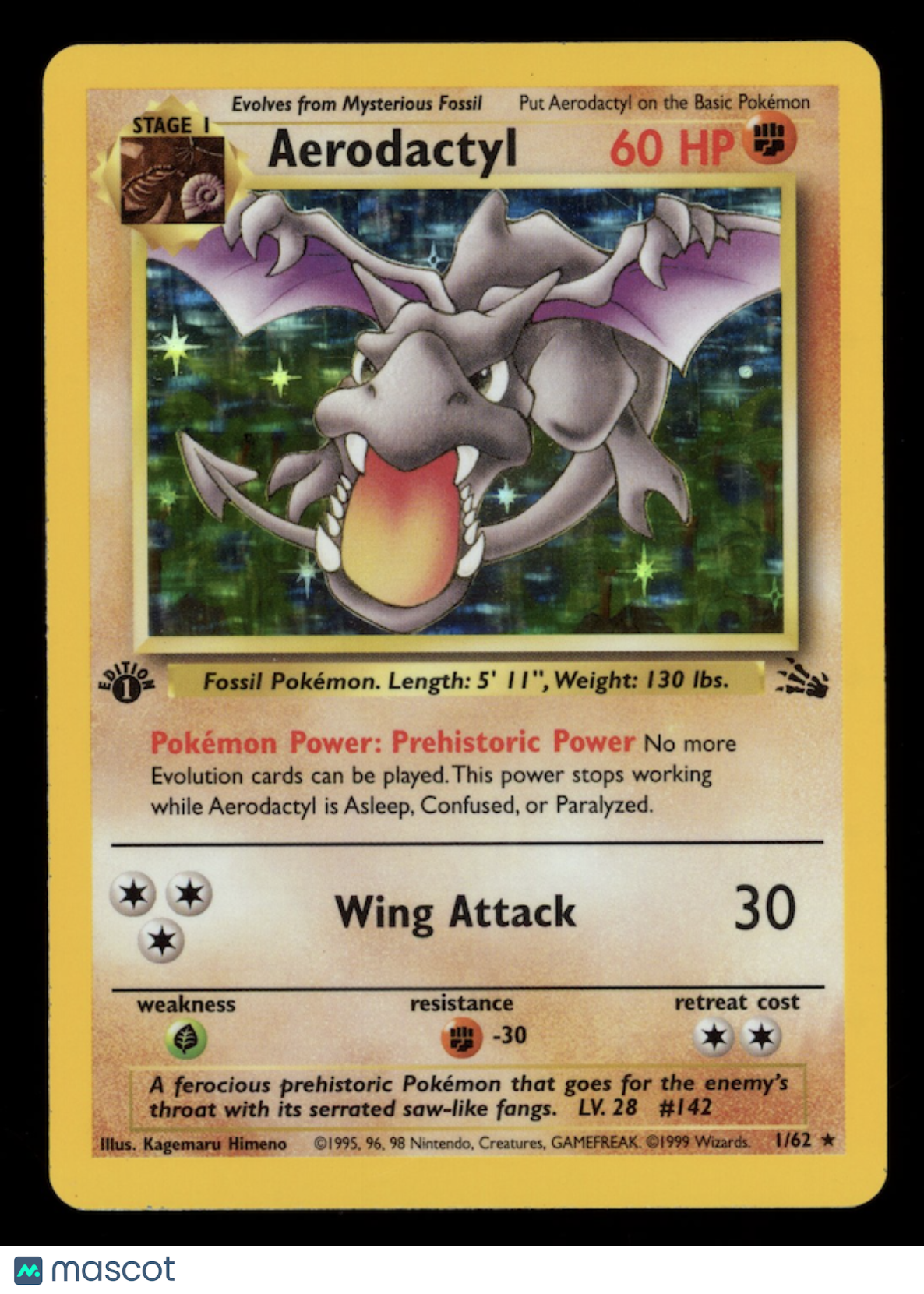 AERODACTYL 1999 Pokemon Fossil Holo Rare 1st Edition #1/62