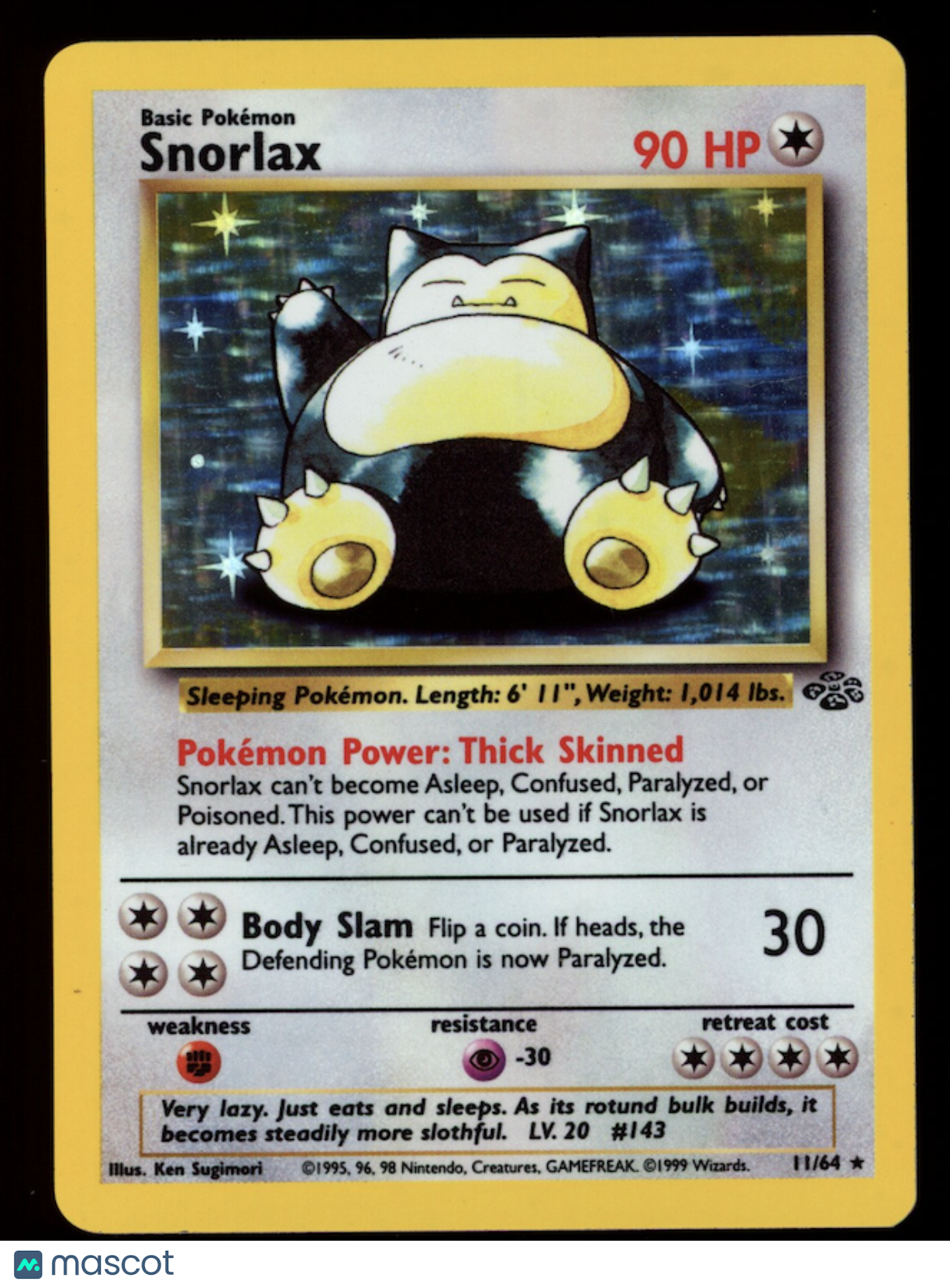 SNORLAX 1999 Pokemon Jungle Holo Rare #11/64