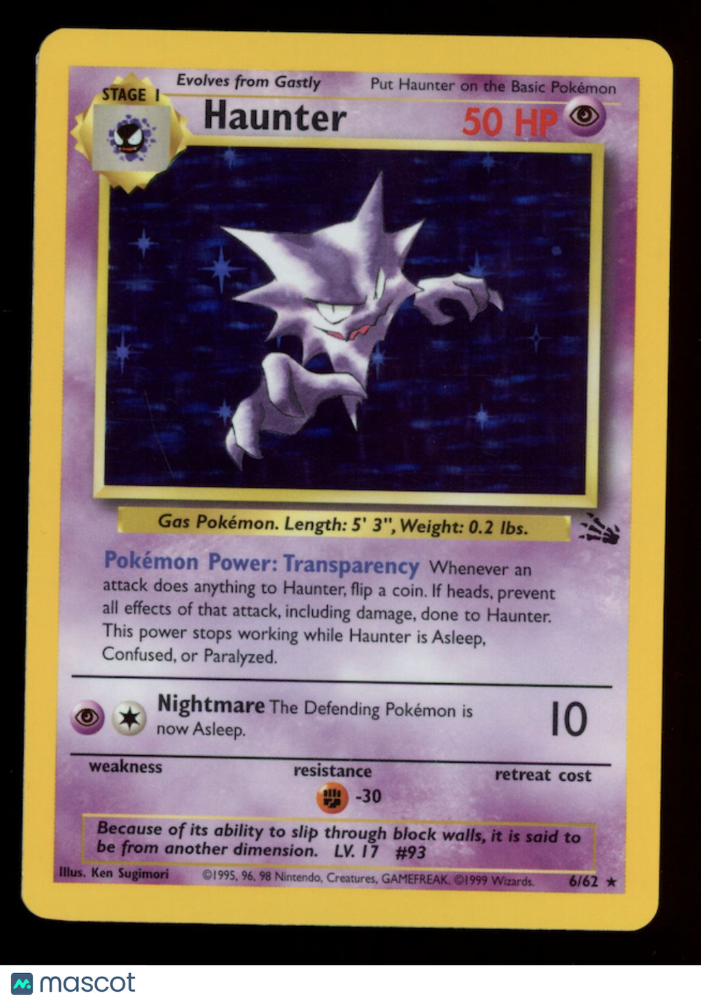 HAUNTER 1999 Pokemon Fossil Holo Rare #6/62