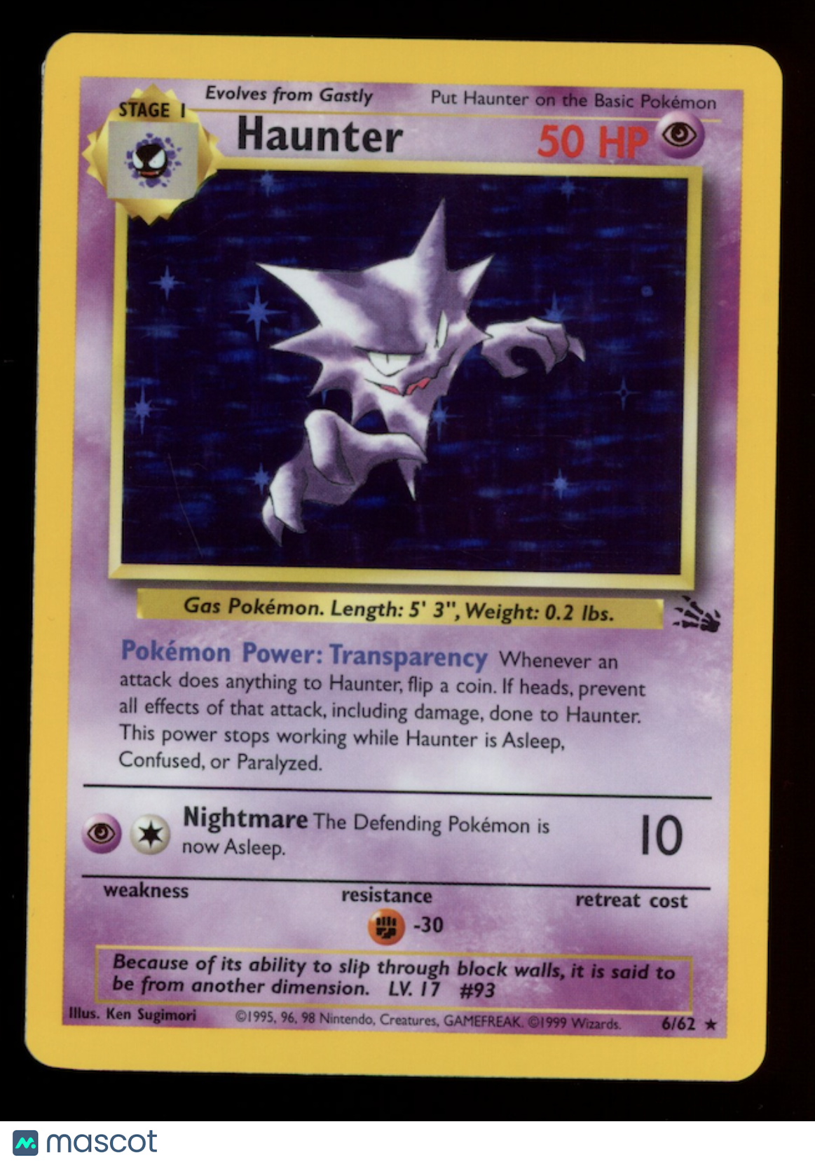 HAUNTER 1999 Pokemon Fossil Holo Rare #6/62