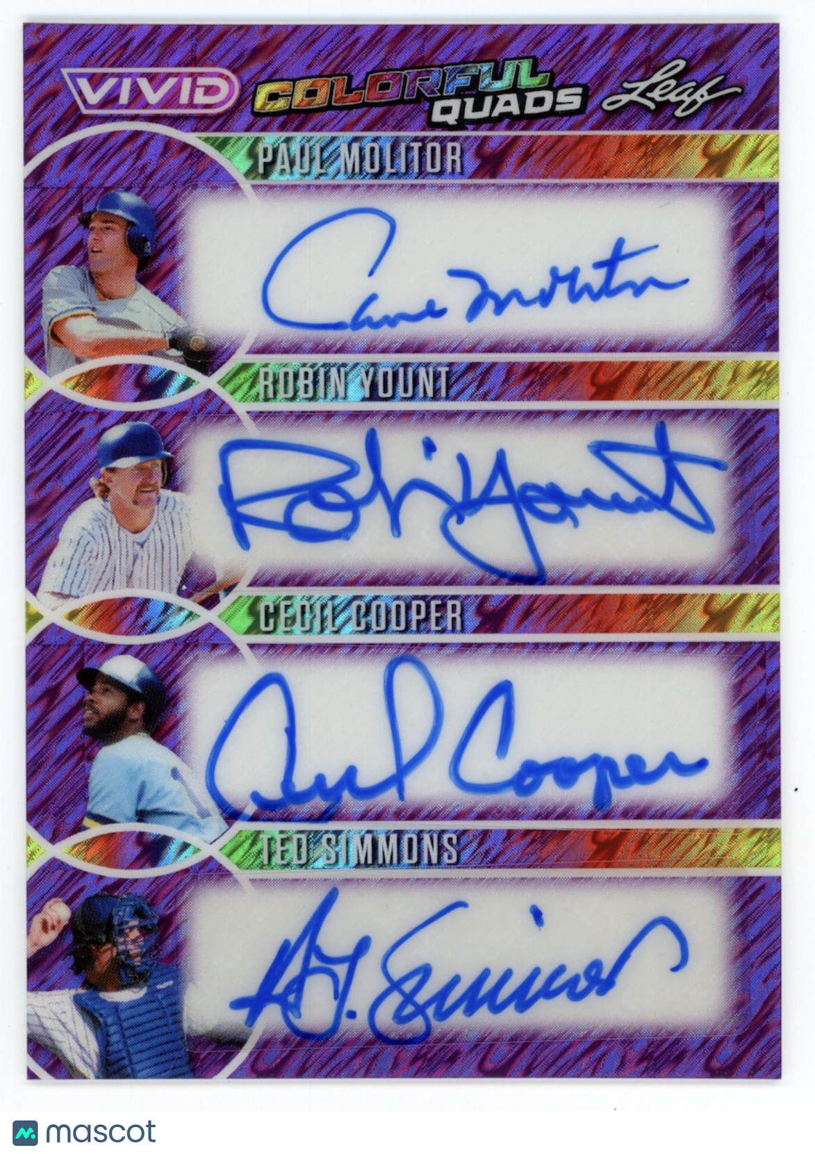 PAUL MOLITOR ROBIN YOUNT CECIL COOPER TED SIMMONS 2025 Leaf Vivid Quad Auto 1/1