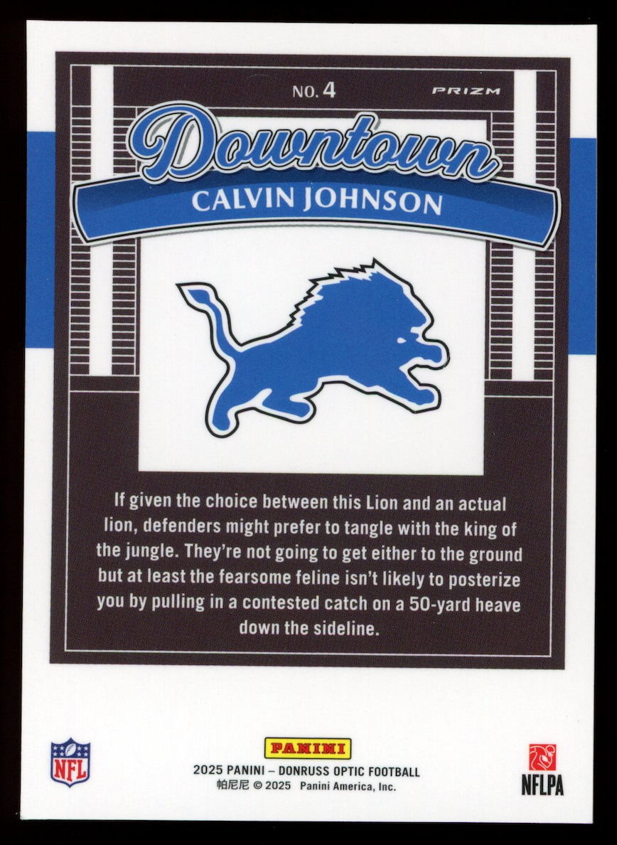 CALVIN JOHNSON 2025 Panini Donruss Optic Downtown Case Hit SSP #4 Lions