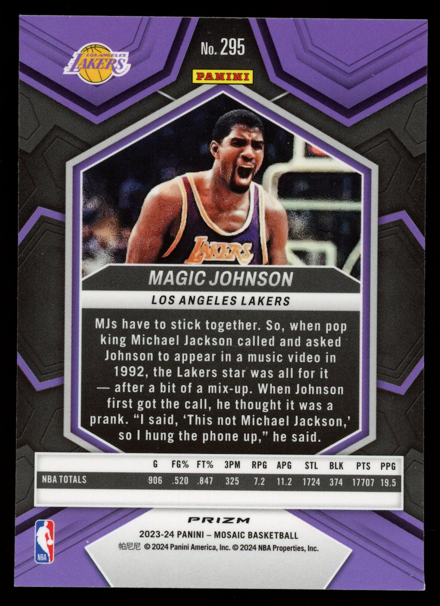 MAGIC JOHNSON 2023-24 Panini Prizm Mosaic White Sparkle Prizm SSP #295 Lakers