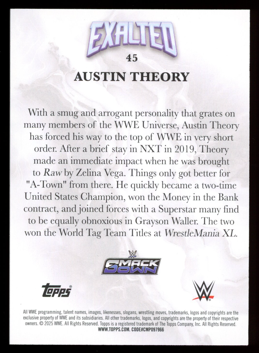 AUSTIN THEORY 2025 Topps WWE Exalted Black Parallel 1/1 #45