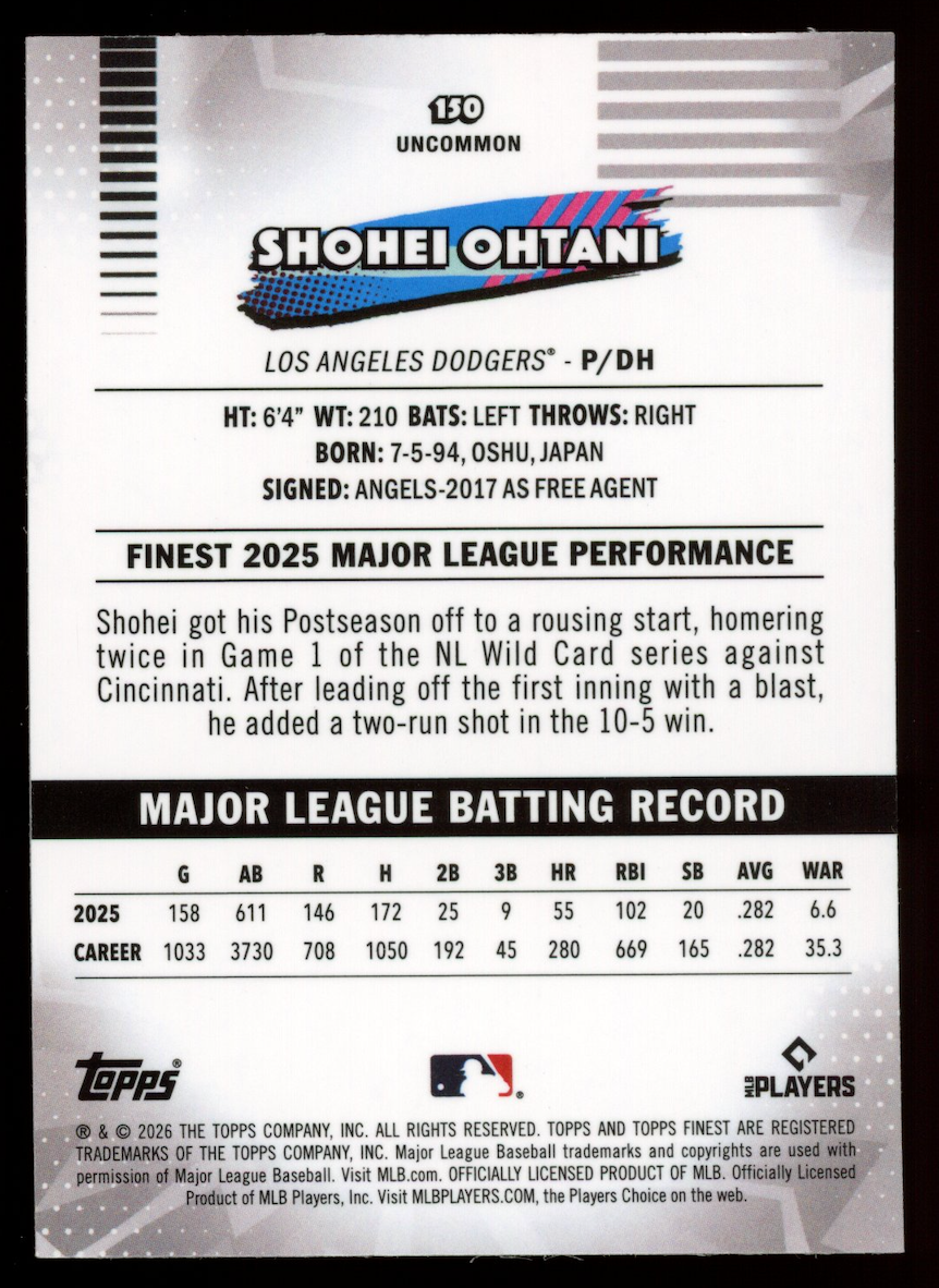 SHOHEI OHTANI 2026 Topps Finest Uncommon Mini Diamond Refractor #150 Dodgers