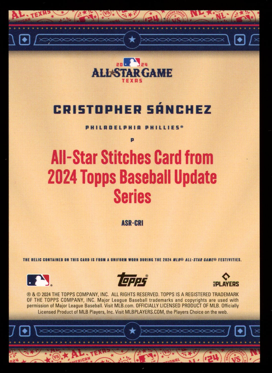 CRISTOPHER SANCHEZ 2024 Topps Update Series All-Star Stitches Patch Phillies