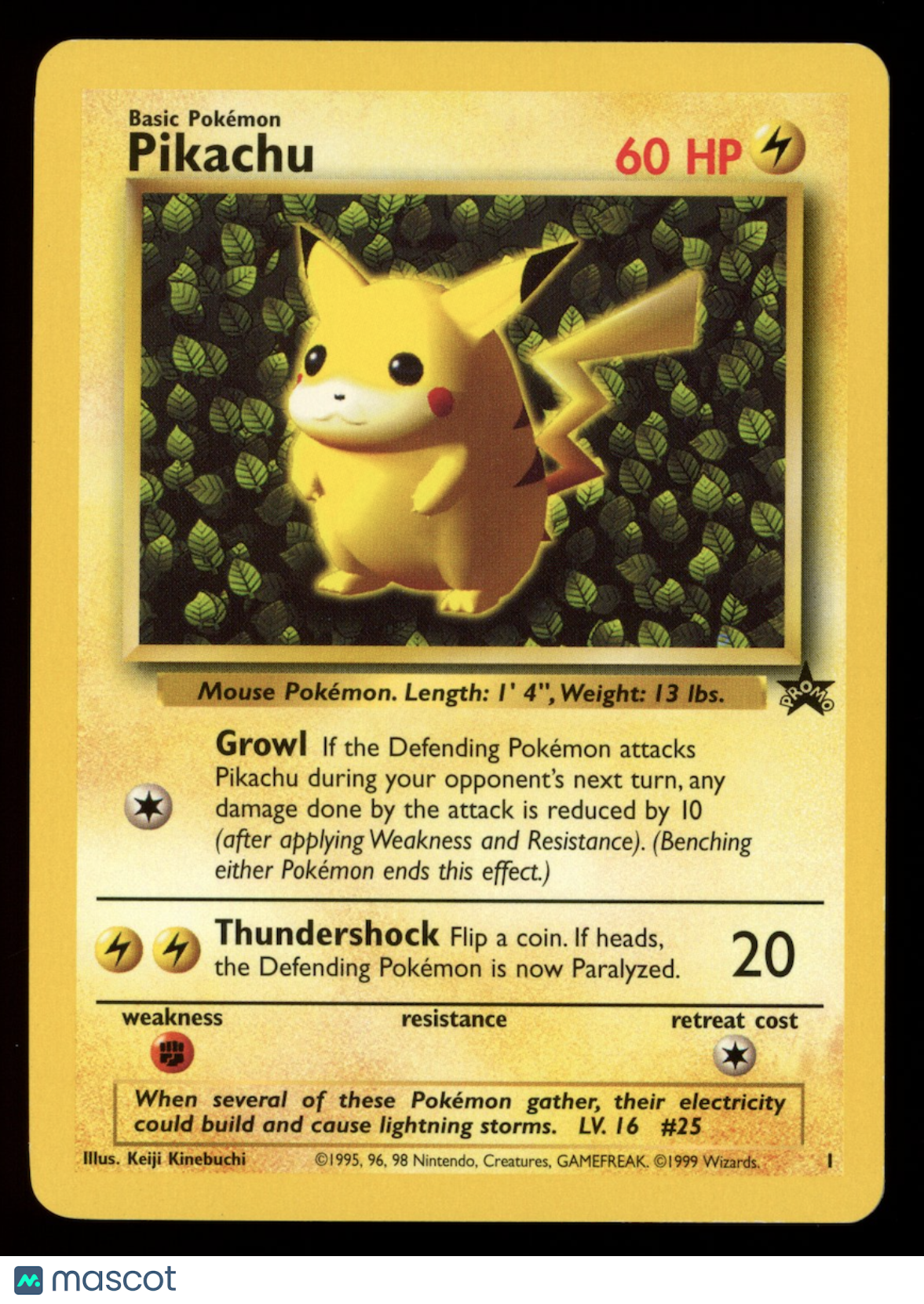 PIKACHU 1999 Pokemon Wizards of the Coast Black Star Promo #1