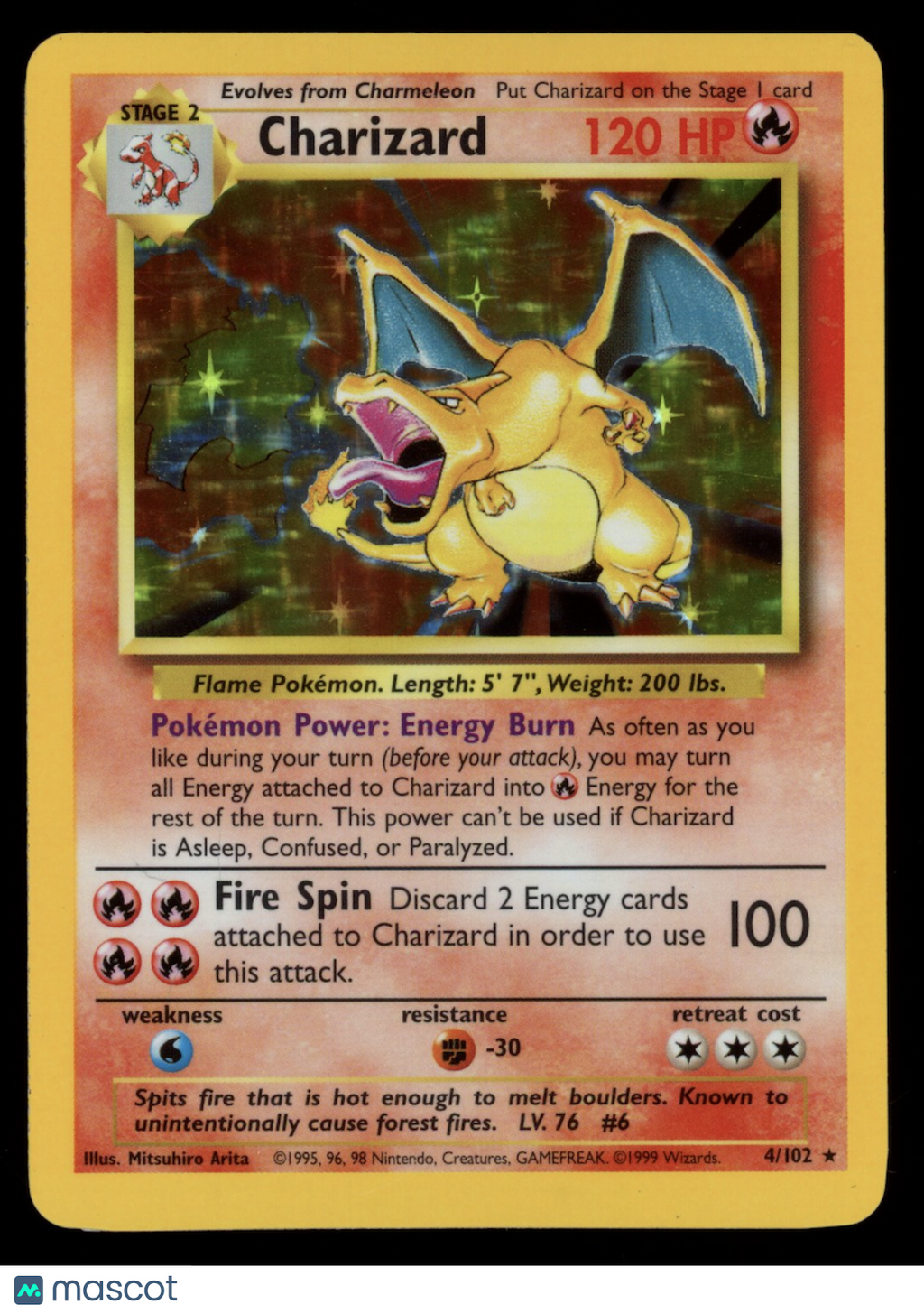 CHARIZARD 1999 Pokemon WoTC Base Set Holo Rare #4/102