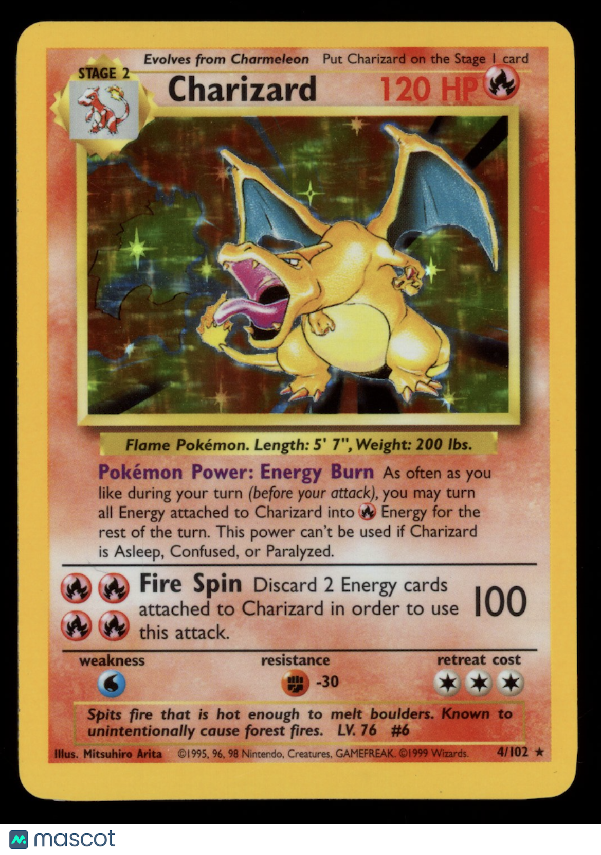 CHARIZARD 1999 Pokemon WoTC Base Set Holo Rare #4/102