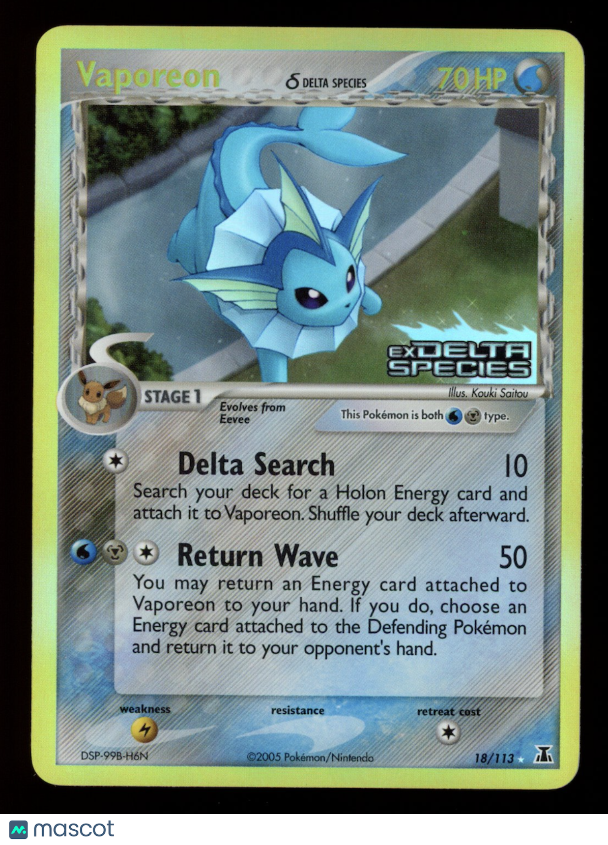 VAPOREON 2007 Pokemon EX Delta Species Stamped Reverse Holo Rare #18/113