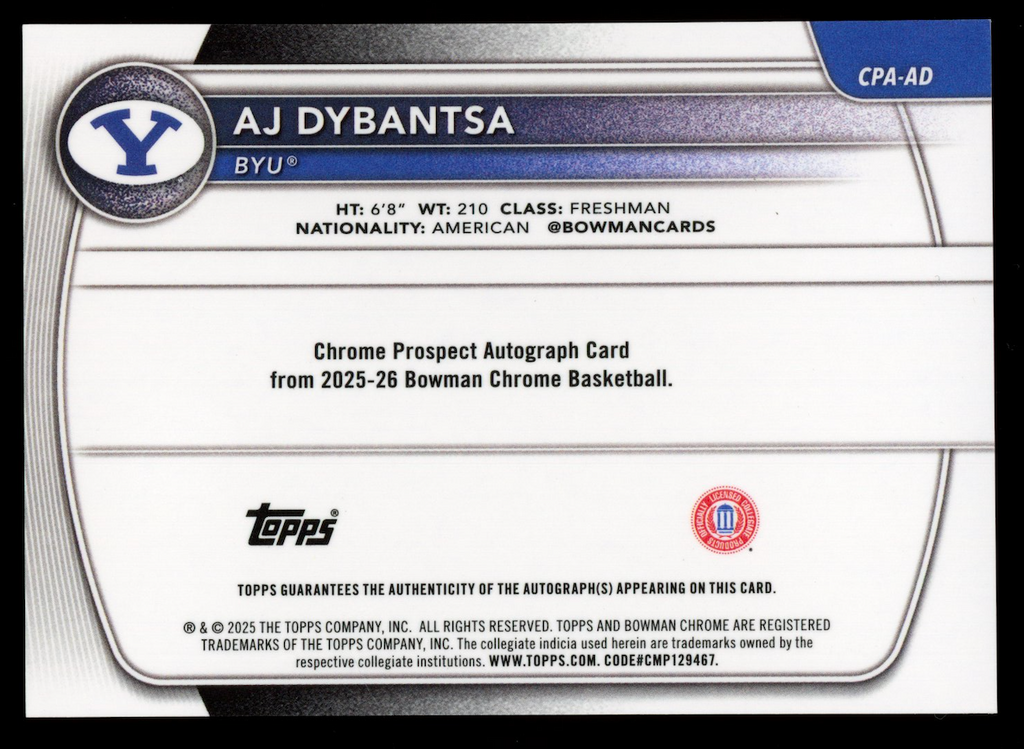 AJ DYBANTSA 2025-26 Bowman Chrome 1st Auto Speckle Refractor /299 #CPA-AD BYU