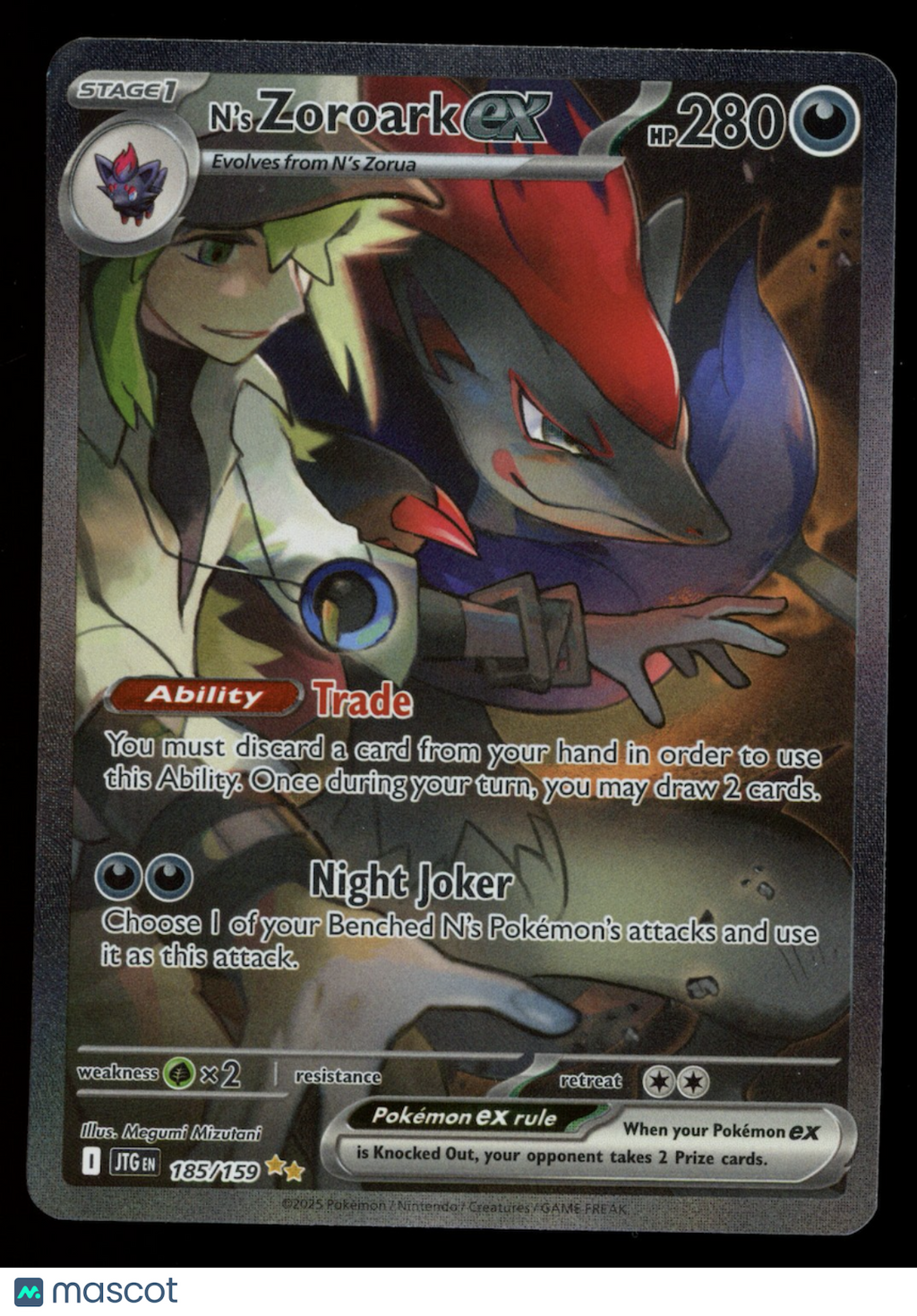 N'S ZOROARK EX 2025 Pokemon Journey Together Holo #185 Special Illustration Rare